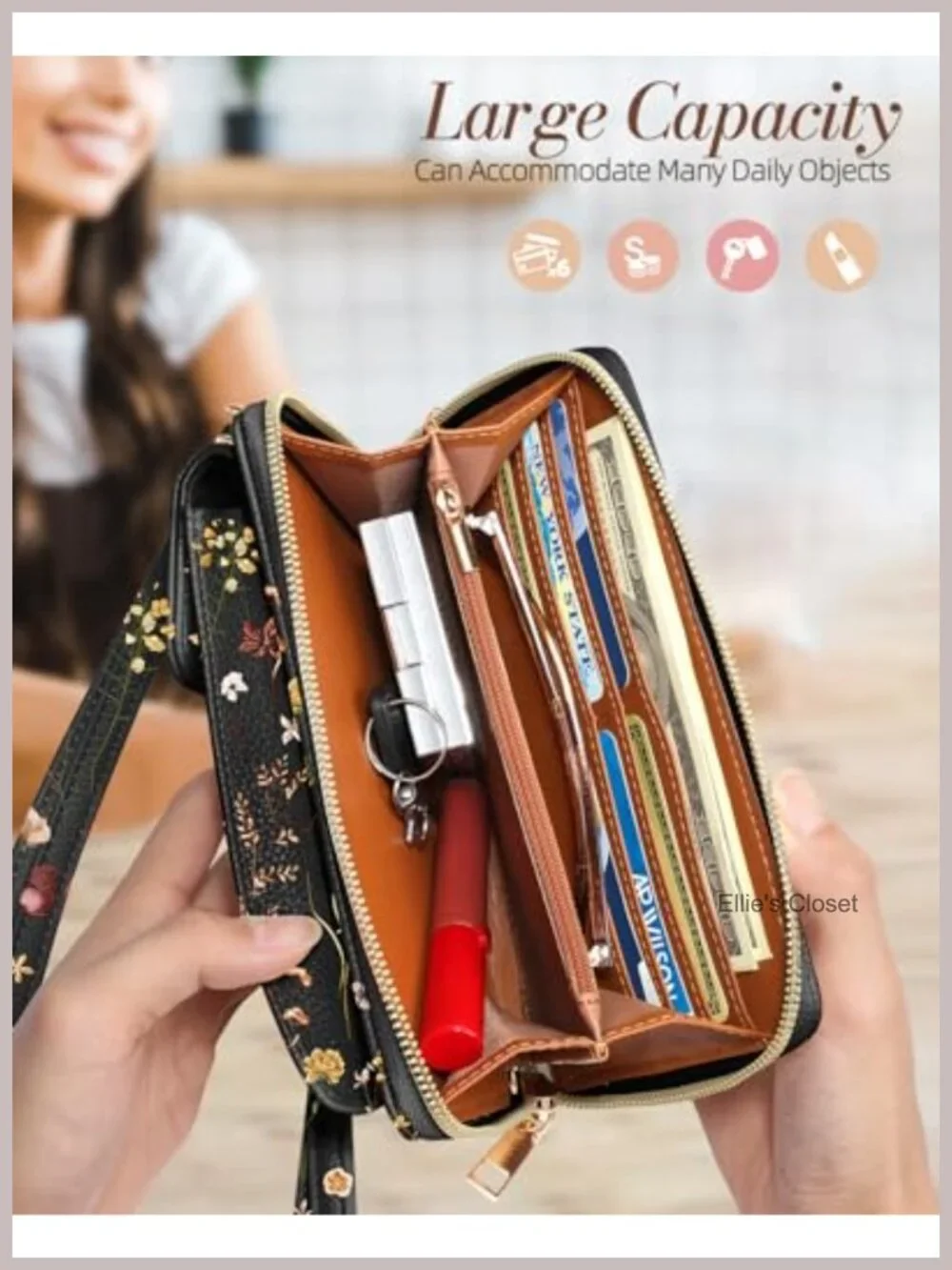 Leather Crossbody Bag with Cell Phone Pocket 2-Way Carry Adjustable Strap